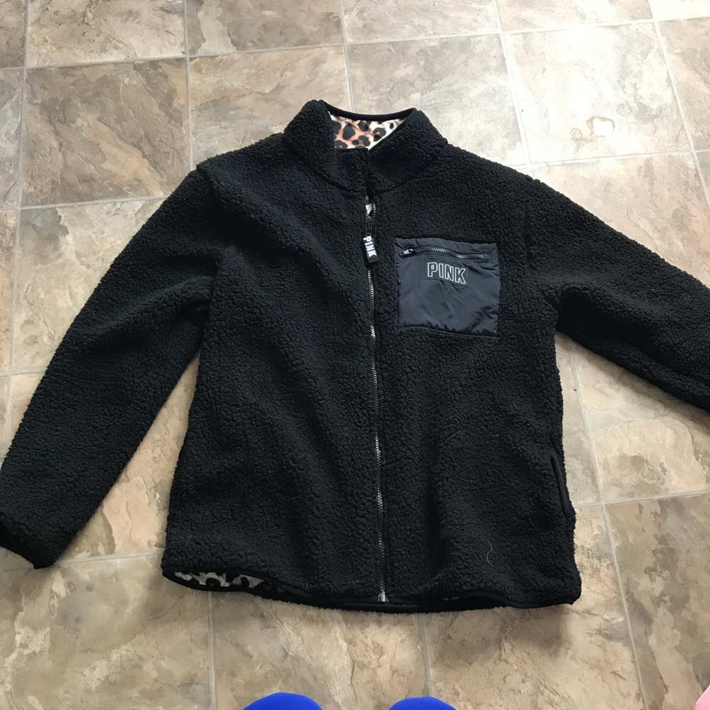 PINK Sherpa zip up sweater.
